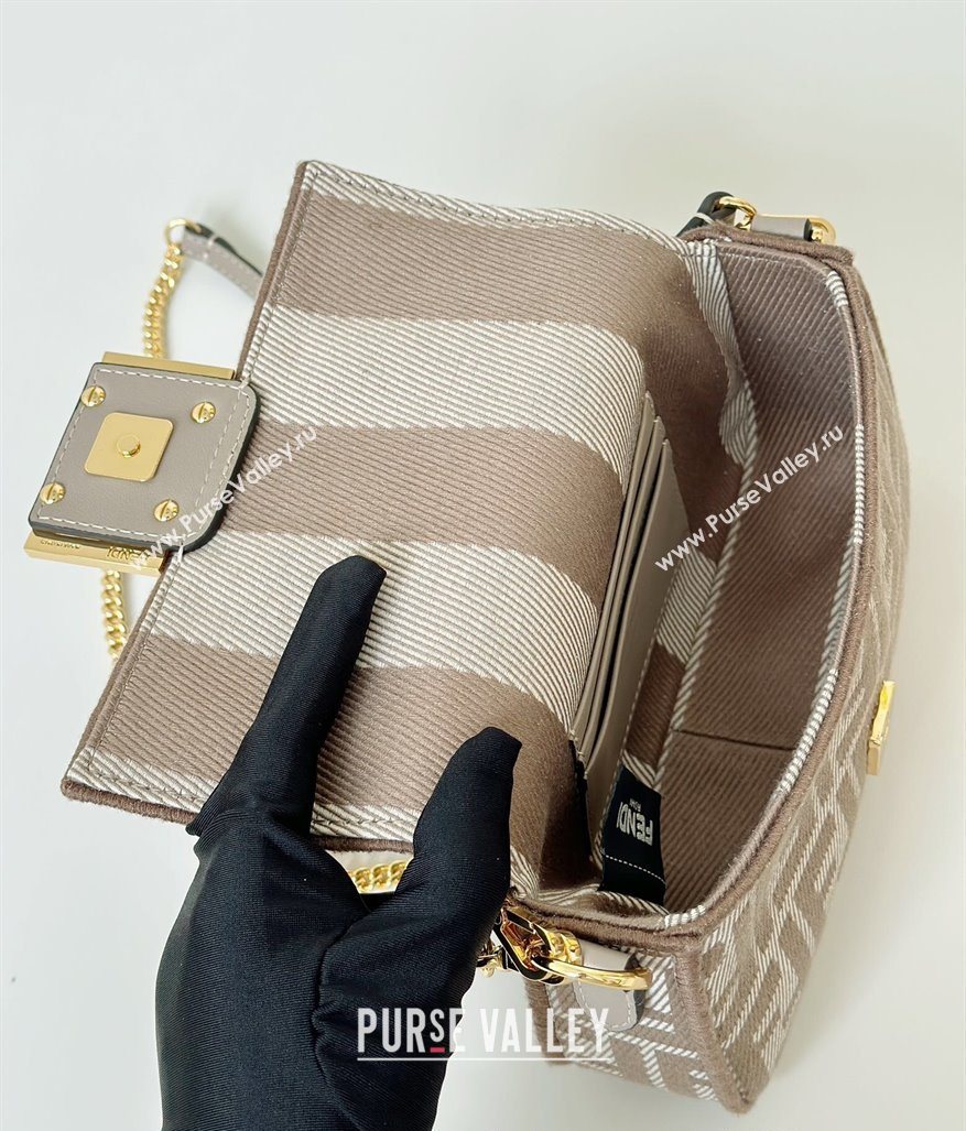 Fendi Baguette Mini Bag in denim-effect FF jacquard Dove Grey 2025 8579S (CL-250522004)