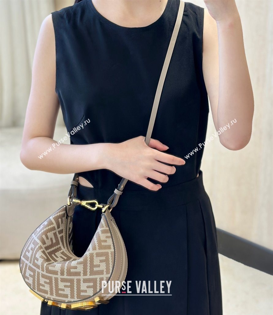 Fendi Fendigraphy Mini Hobo Bag in denim-effect FF jacquard Dove Grey 2025 8657 (CL-250522007)