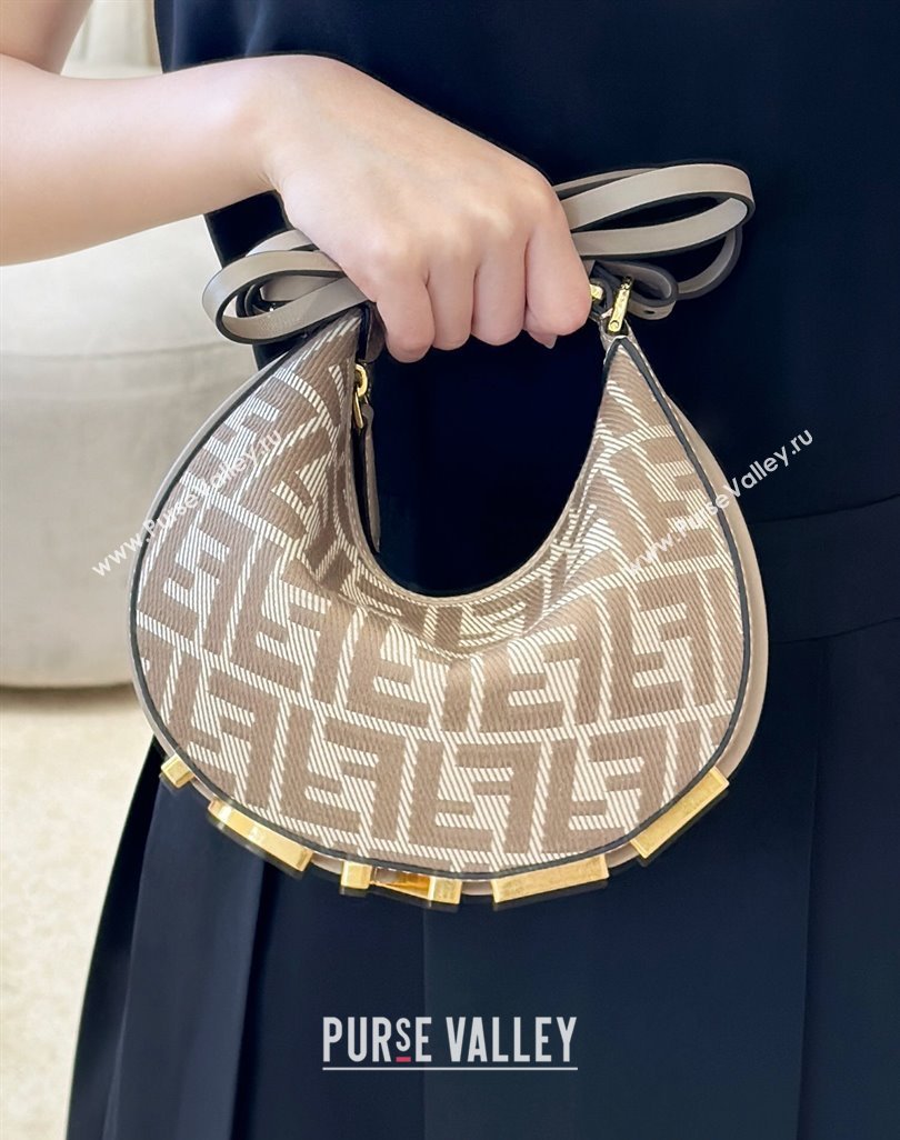 Fendi Fendigraphy Mini Hobo Bag in denim-effect FF jacquard Dove Grey 2025 8657 (CL-250522007)