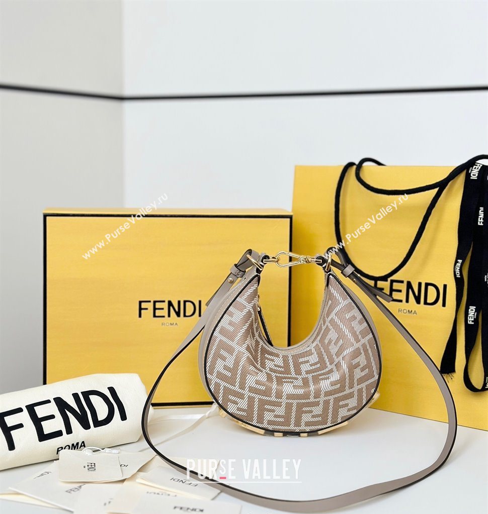 Fendi Fendigraphy Mini Hobo Bag in denim-effect FF jacquard Dove Grey 2025 8657 (CL-250522007)