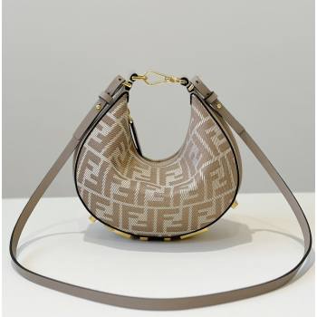 Fendi Fendigraphy Mini Hobo Bag in denim-effect FF jacquard Dove Grey 2025 8657 (CL-250522007)