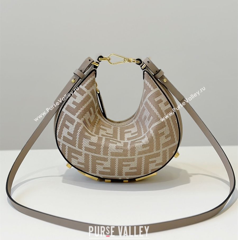 Fendi Fendigraphy Mini Hobo Bag in denim-effect FF jacquard Dove Grey 2025 8657 (CL-250522007)