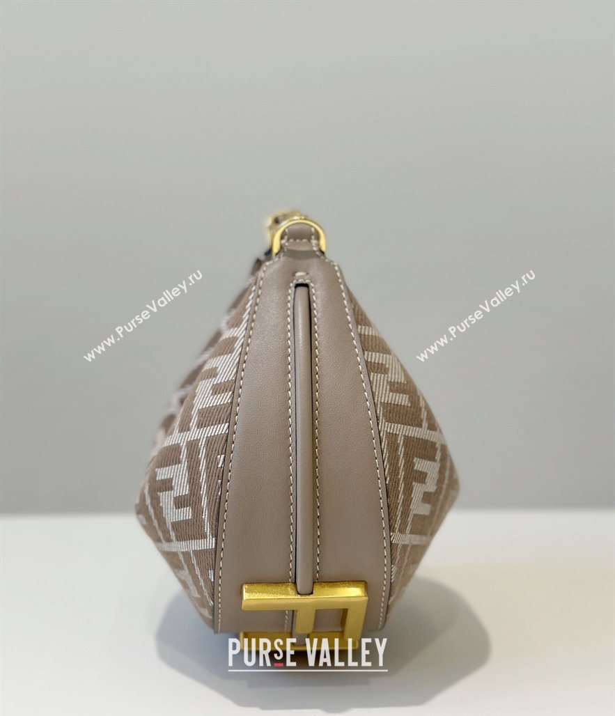 Fendi Fendigraphy Mini Hobo Bag in denim-effect FF jacquard Dove Grey 2025 8657 (CL-250522007)