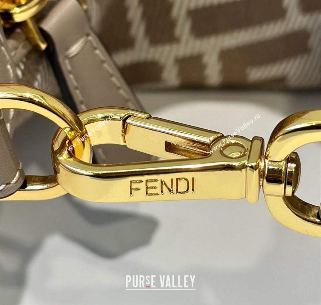 Fendi Fendigraphy Mini Hobo Bag in denim-effect FF jacquard Dove Grey 2025 8657 (CL-250522007)