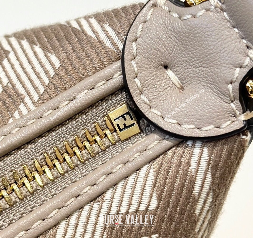 Fendi Fendigraphy Mini Hobo Bag in denim-effect FF jacquard Dove Grey 2025 8657 (CL-250522007)