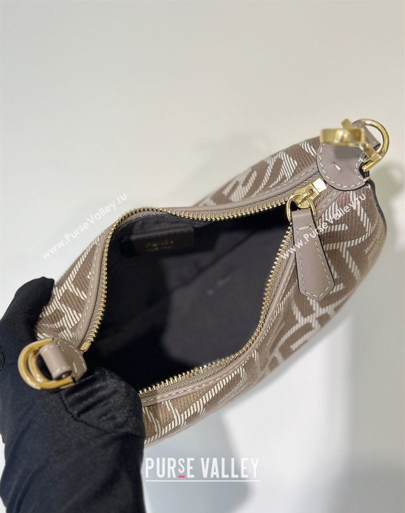 Fendi Fendigraphy Mini Hobo Bag in denim-effect FF jacquard Dove Grey 2025 8657 (CL-250522007)