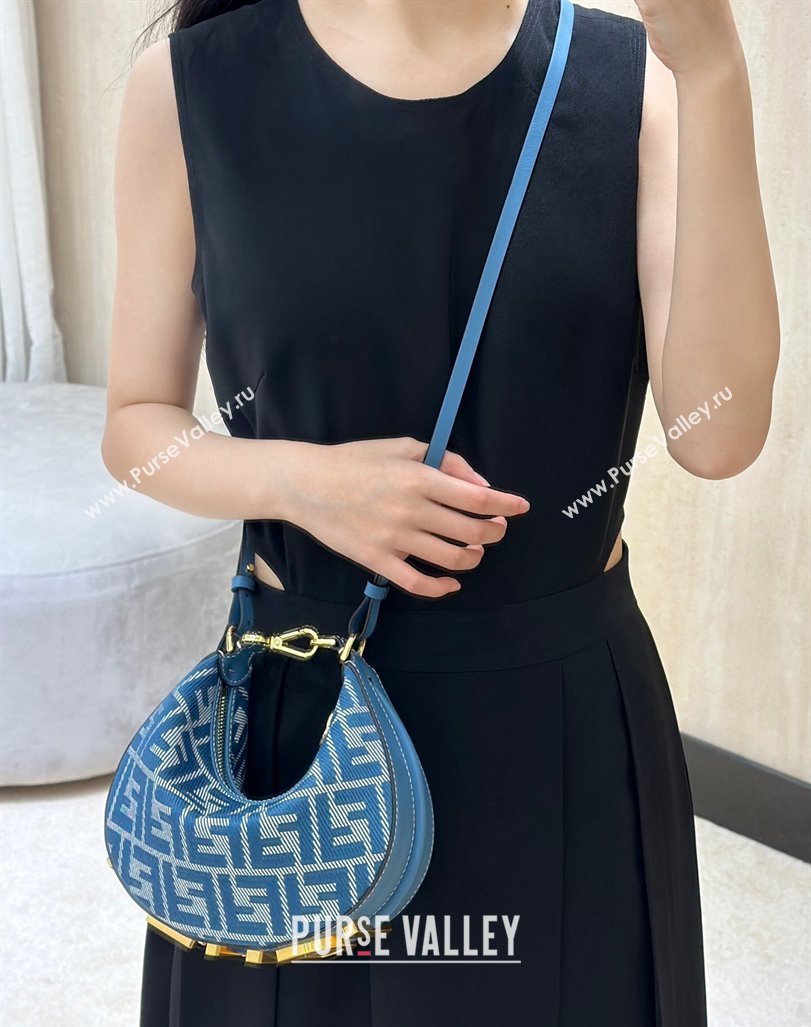 Fendi Fendigraphy Mini Hobo Bag in Blue denim-effect FF jacquard 2025 8657 (CL-250522008)
