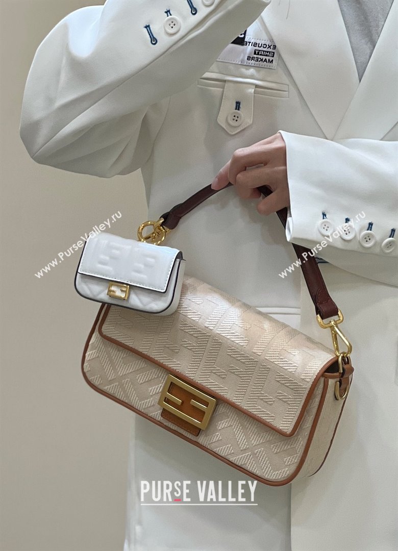 Fendi Baguette Medium Bag in Canvas with FF embroidery Light Beige 2025 0159M (CL-250522021)
