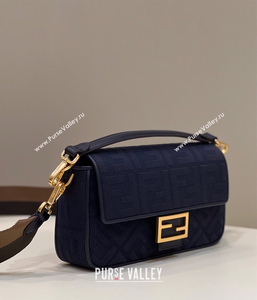 Fendi Baguette Medium Bag in Canvas with FF embroidery Royal Blue 2025 0159M (CL-250522023)