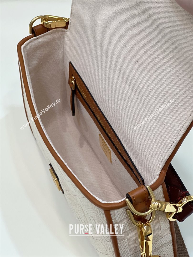 Fendi Baguette Medium Bag in Canvas with FF embroidery Light Beige 2025 0159M (CL-250522021)