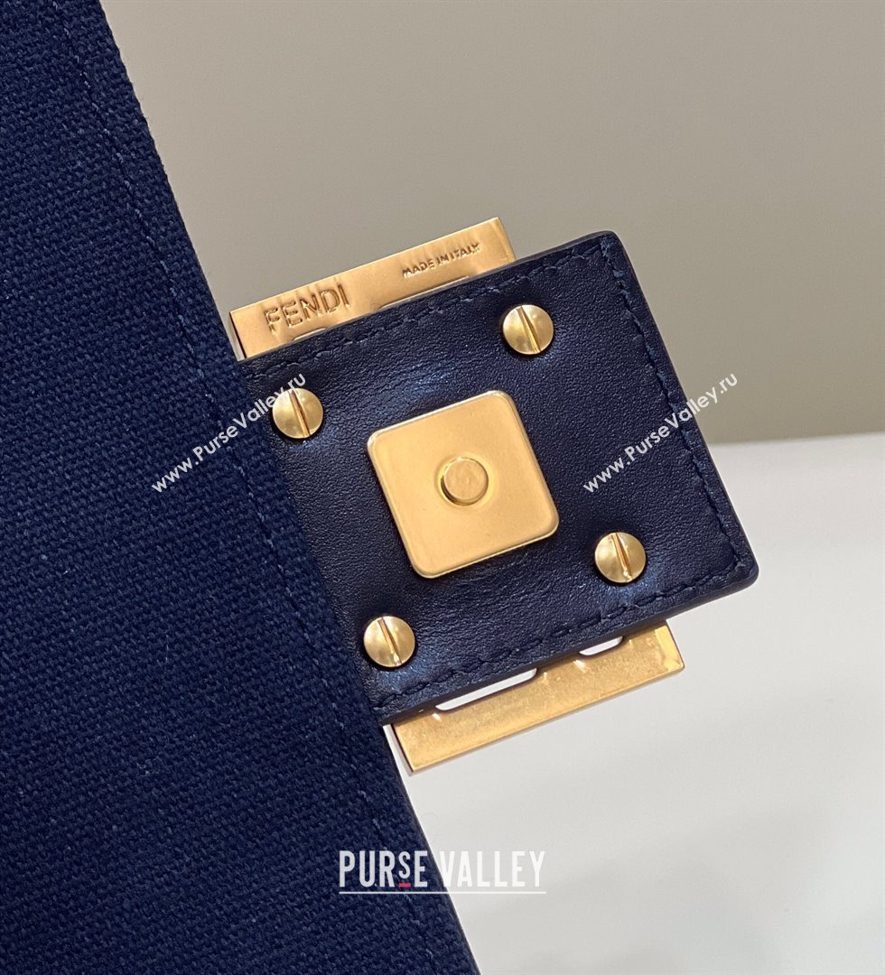 Fendi Baguette Medium Bag in Canvas with FF embroidery Royal Blue 2025 0159M (CL-250522023)