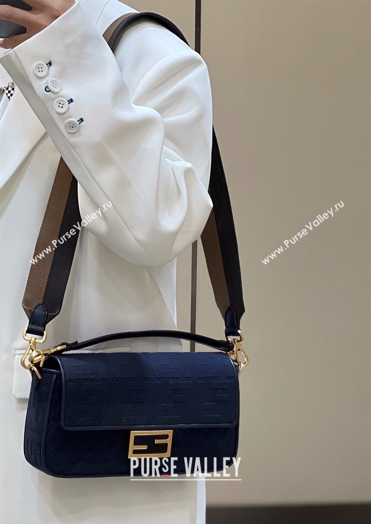 Fendi Baguette Medium Bag in Canvas with FF embroidery Royal Blue 2025 0159M (CL-250522023)