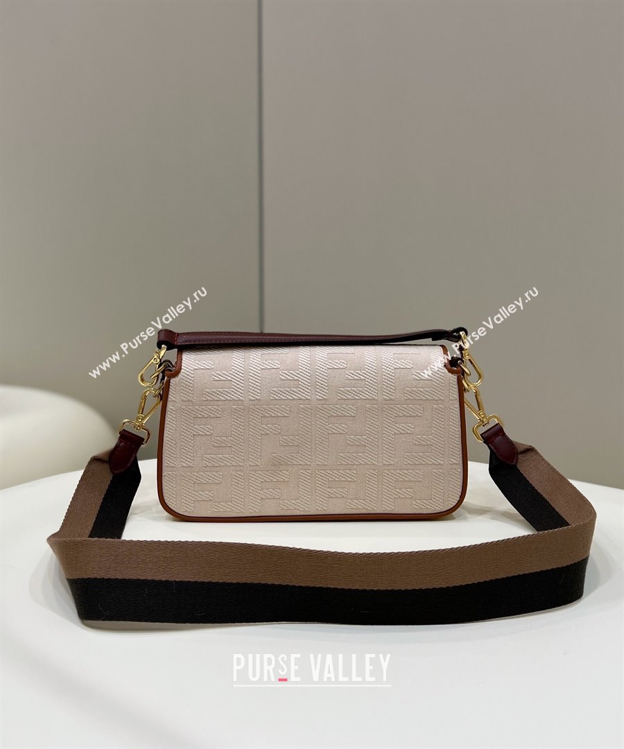 Fendi Baguette Medium Bag in Canvas with FF embroidery Light Beige 2025 0159M (CL-250522021)