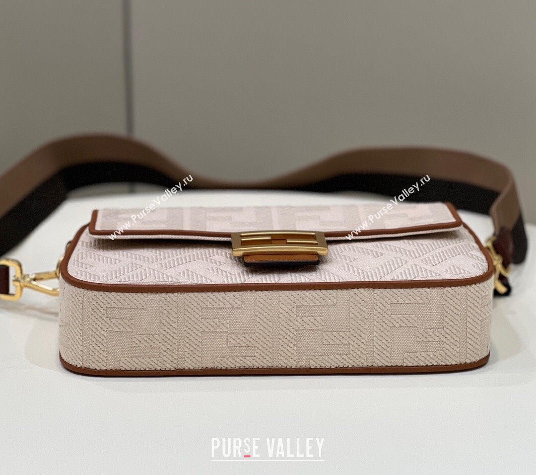 Fendi Baguette Medium Bag in Canvas with FF embroidery Light Beige 2025 0159M (CL-250522021)
