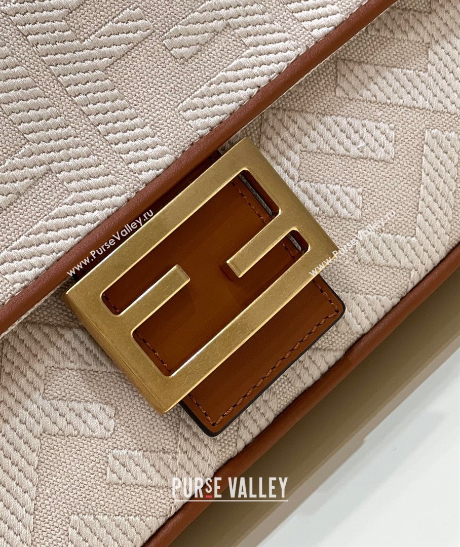 Fendi Baguette Medium Bag in Canvas with FF embroidery Light Beige 2025 0159M (CL-250522021)