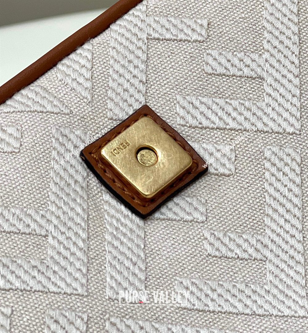 Fendi Baguette Medium Bag in Canvas with FF embroidery Light Beige 2025 0159M (CL-250522021)