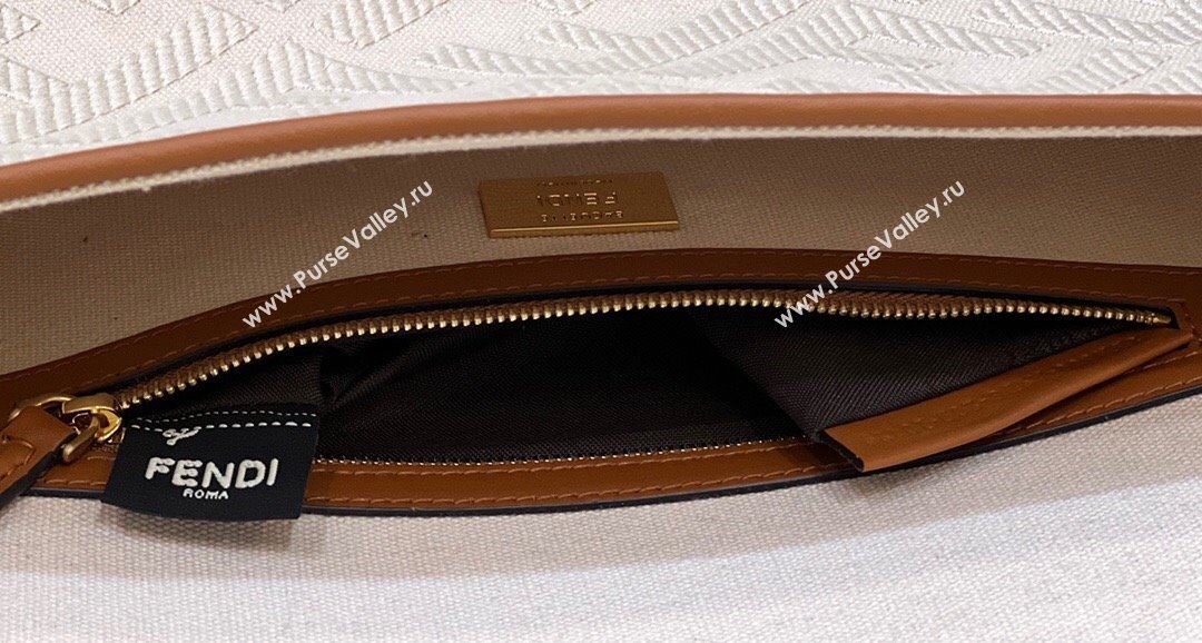 Fendi Baguette Medium Bag in Canvas with FF embroidery Light Beige 2025 0159M (CL-250522021)
