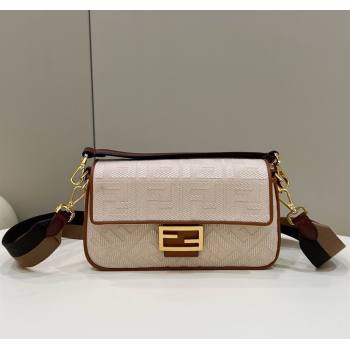 Fendi Baguette Medium Bag in Canvas with FF embroidery Light Beige 2025 0159M (CL-250522021)