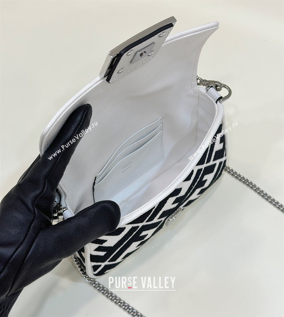 Fendi Baguette Mini Bag in Canvas with FF embroidery Black/White 2025 0159S (CL-250522024)