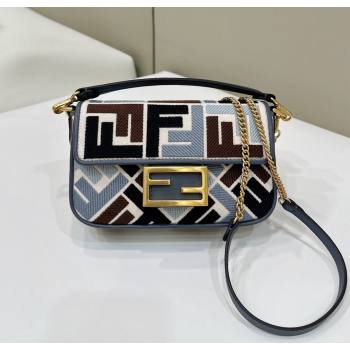Fendi Baguette Mini Bag in Canvas with FF embroidery Blue/Multicolor 2025 0159S (CL-250522025)