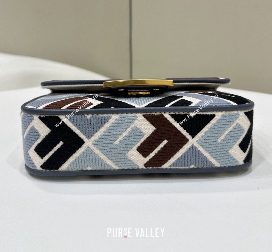 Fendi Baguette Mini Bag in Canvas with FF embroidery Blue/Multicolor 2025 0159S (CL-250522025)