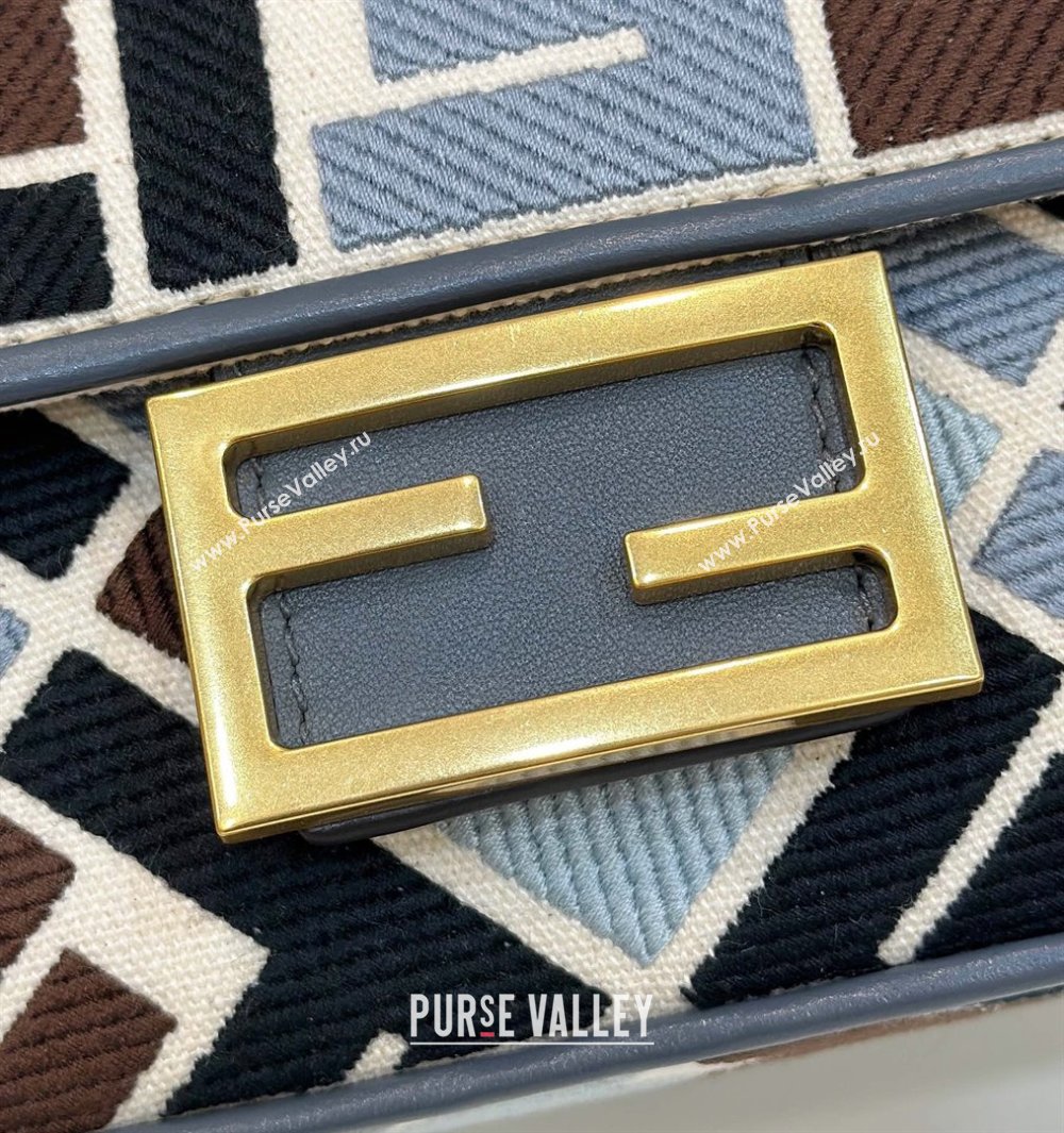 Fendi Baguette Mini Bag in Canvas with FF embroidery Blue/Multicolor 2025 0159S (CL-250522025)