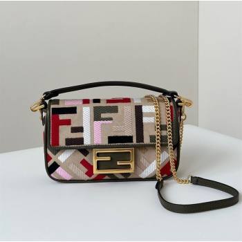 Fendi Baguette Mini Bag in Canvas with FF embroidery Beige/Multicolor 2025 0159S (CL-250522026)