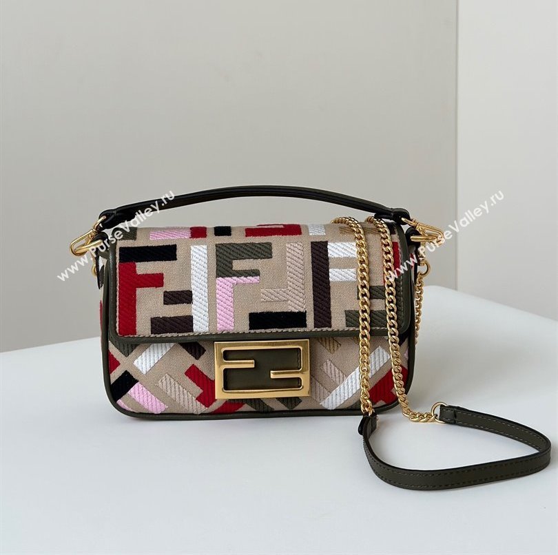 Fendi Baguette Mini Bag in Canvas with FF embroidery Beige/Multicolor 2025 0159S (CL-250522026)