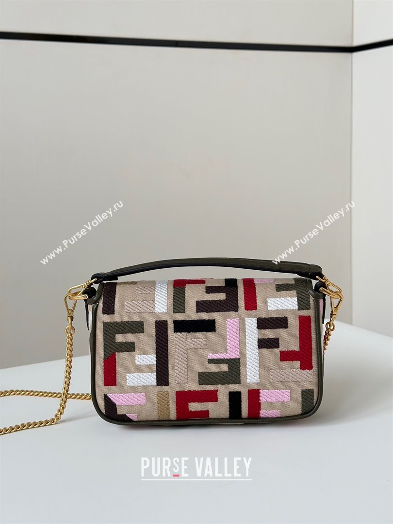 Fendi Baguette Mini Bag in Canvas with FF embroidery Beige/Multicolor 2025 0159S (CL-250522026)