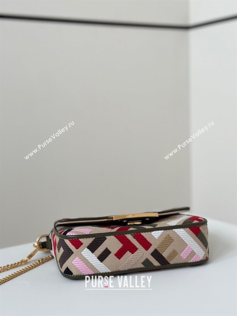 Fendi Baguette Mini Bag in Canvas with FF embroidery Beige/Multicolor 2025 0159S (CL-250522026)