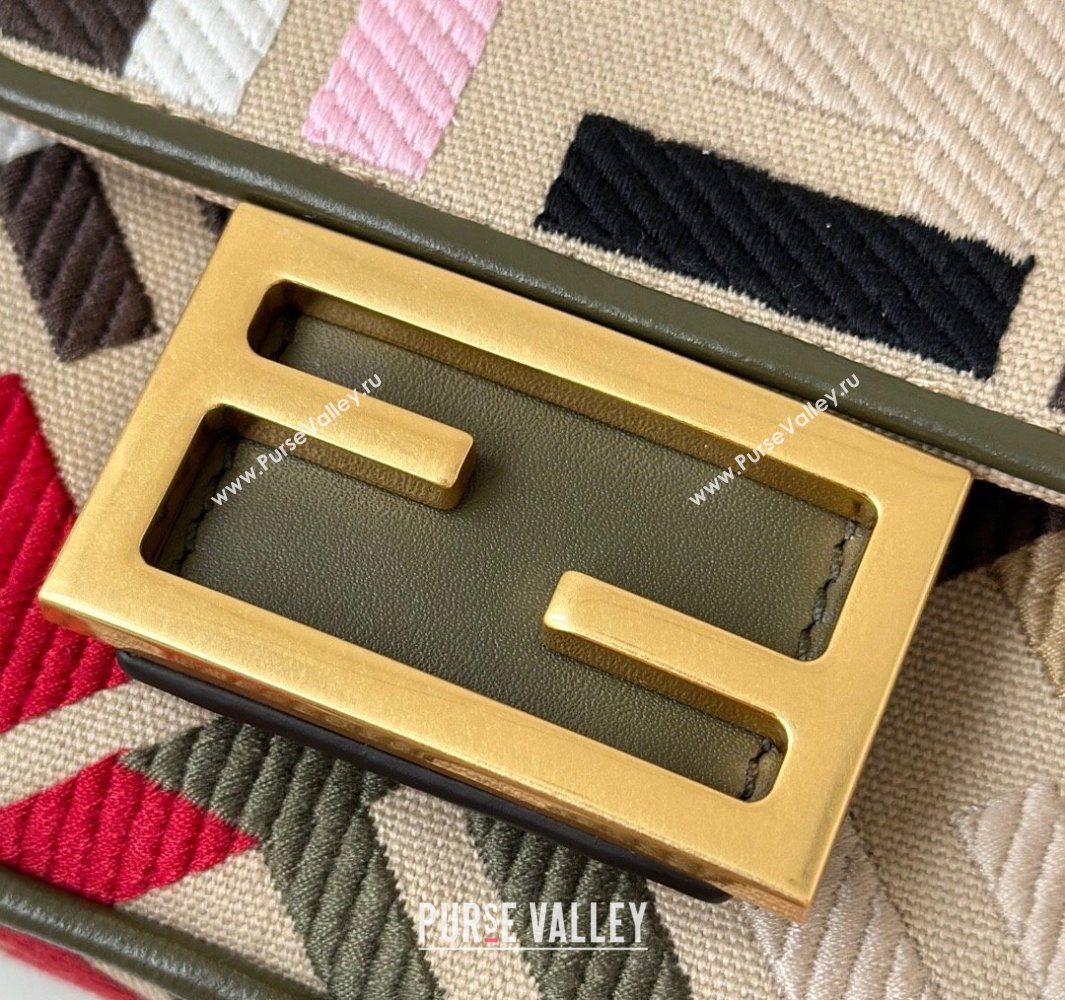 Fendi Baguette Mini Bag in Canvas with FF embroidery Beige/Multicolor 2025 0159S (CL-250522026)