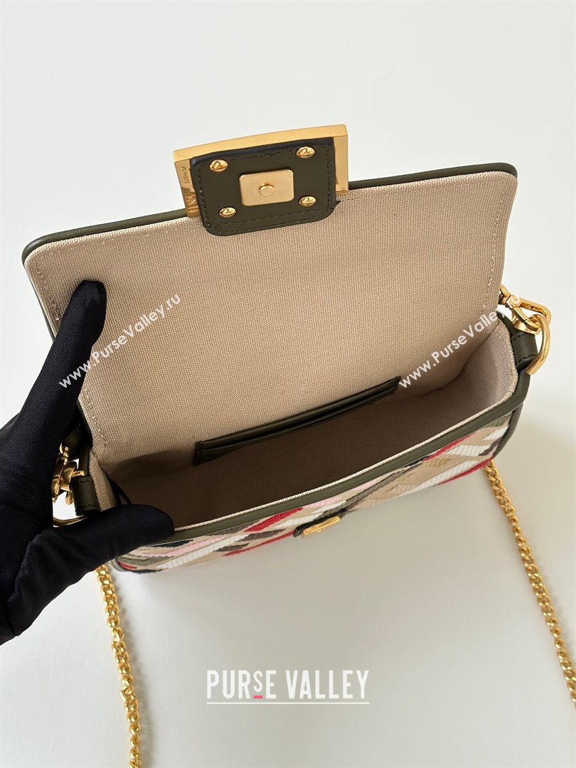 Fendi Baguette Mini Bag in Canvas with FF embroidery Beige/Multicolor 2025 0159S (CL-250522026)