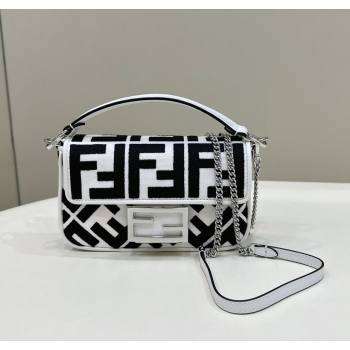 Fendi Baguette Mini Bag in Canvas with FF embroidery Black/White 2025 0159S (CL-250522024)