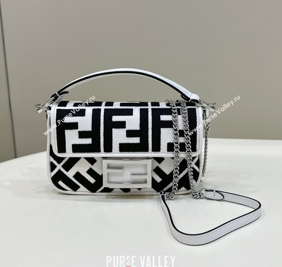 Fendi Baguette Mini Bag in Canvas with FF embroidery Black/White 2025 0159S (CL-250522024)