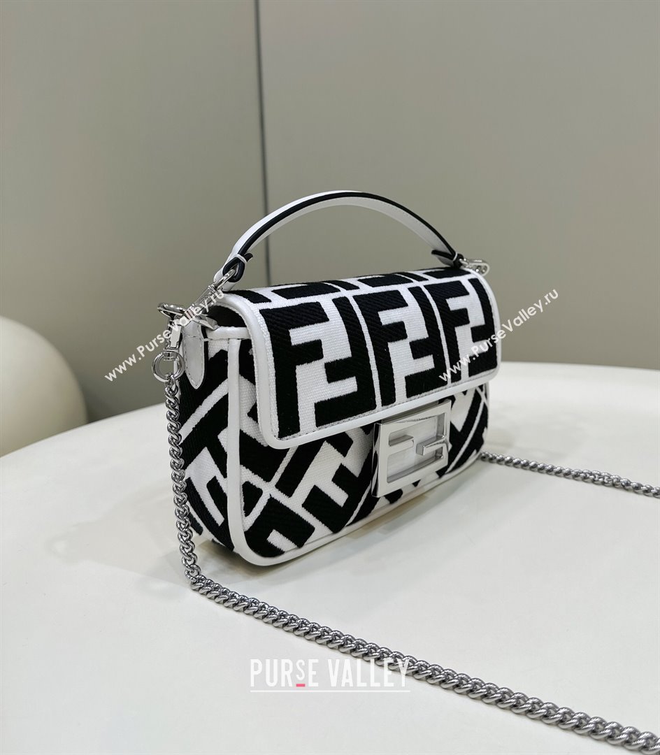 Fendi Baguette Mini Bag in Canvas with FF embroidery Black/White 2025 0159S (CL-250522024)