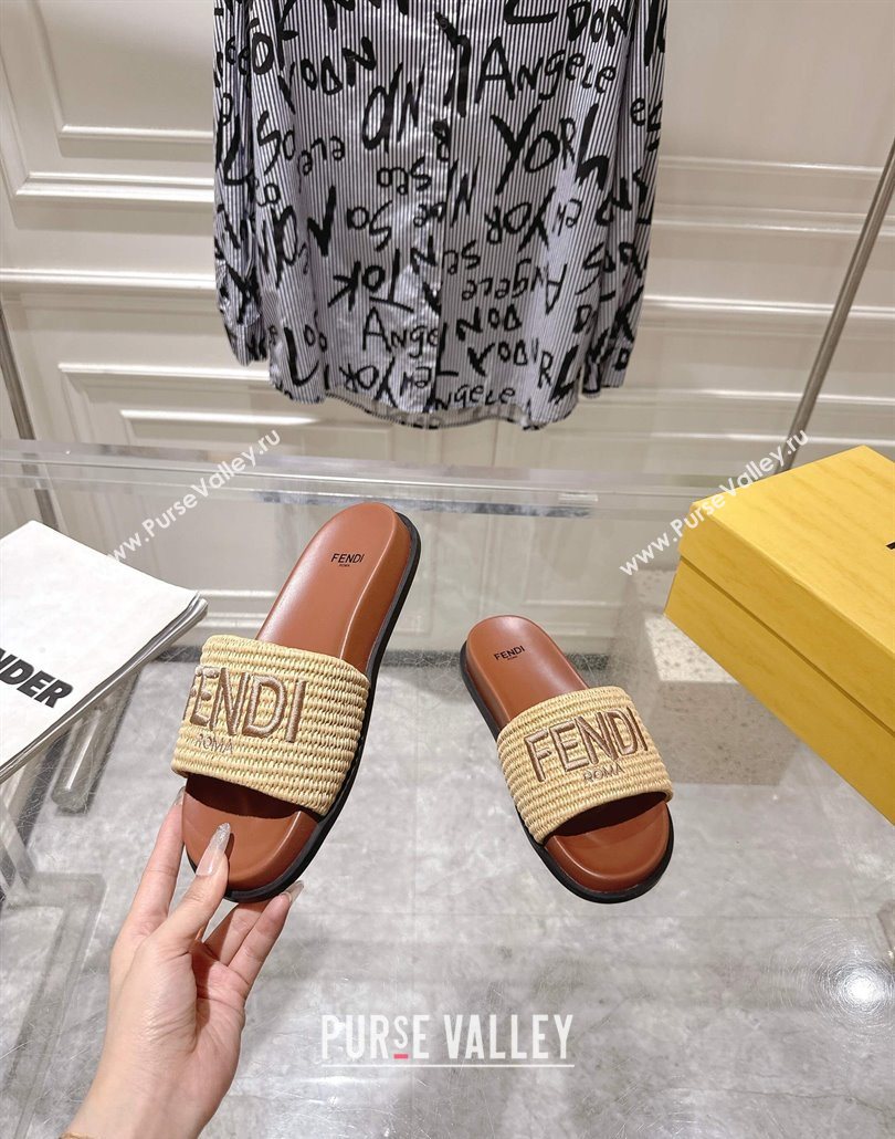 Fendi Flat Slides Sandal in Woven Straw-Like Beige2 2025 0605 (MD-250605068)