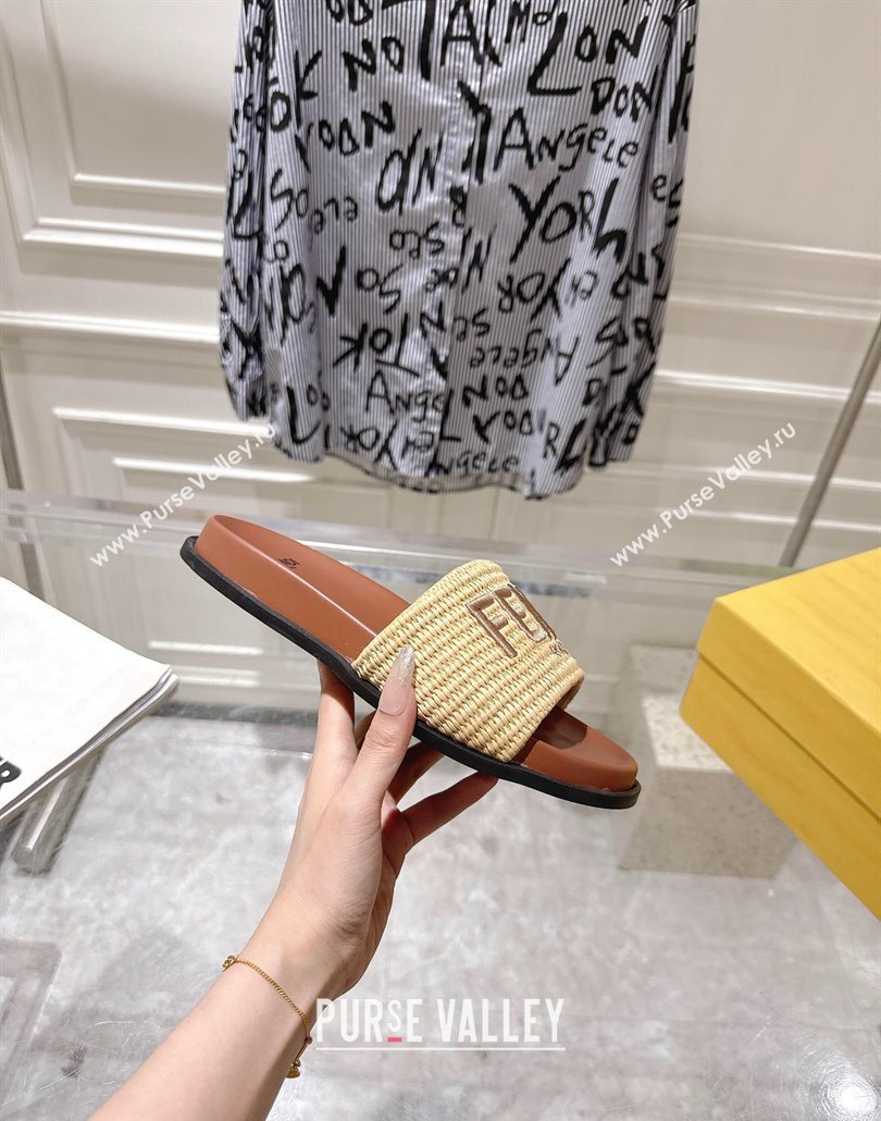 Fendi Flat Slides Sandal in Woven Straw-Like Beige2 2025 0605 (MD-250605068)