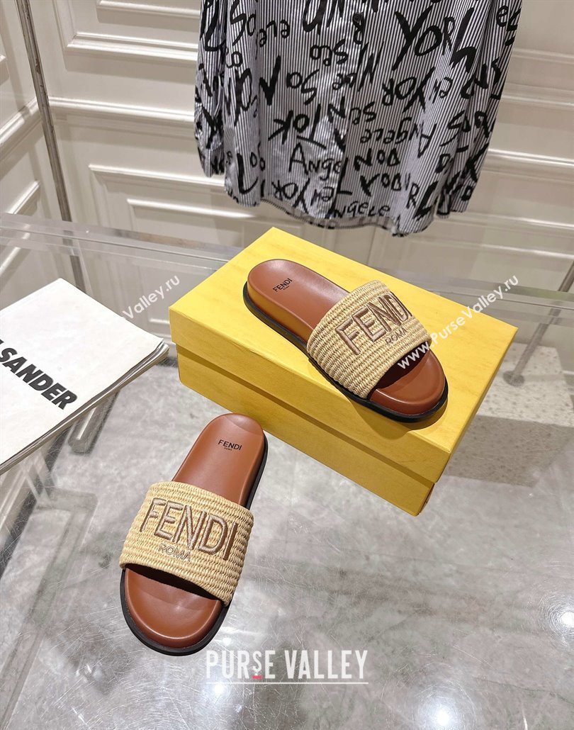 Fendi Flat Slides Sandal in Woven Straw-Like Beige2 2025 0605 (MD-250605068)