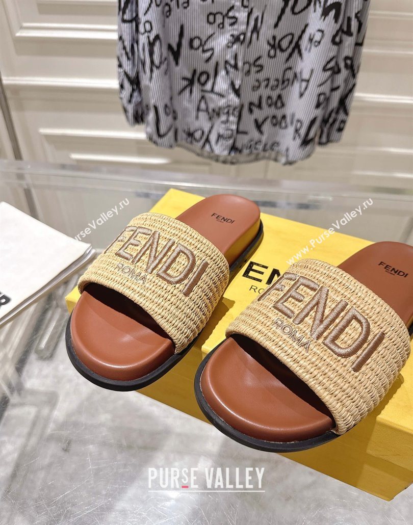 Fendi Flat Slides Sandal in Woven Straw-Like Beige2 2025 0605 (MD-250605068)
