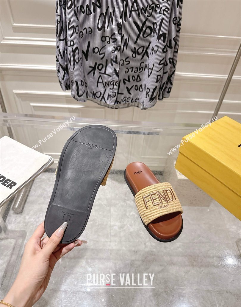Fendi Flat Slides Sandal in Woven Straw-Like Beige2 2025 0605 (MD-250605068)