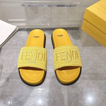 Fendi Flat Slides Sandal in Woven Straw-Like Yellow 2025 0605 (MD-250605069)