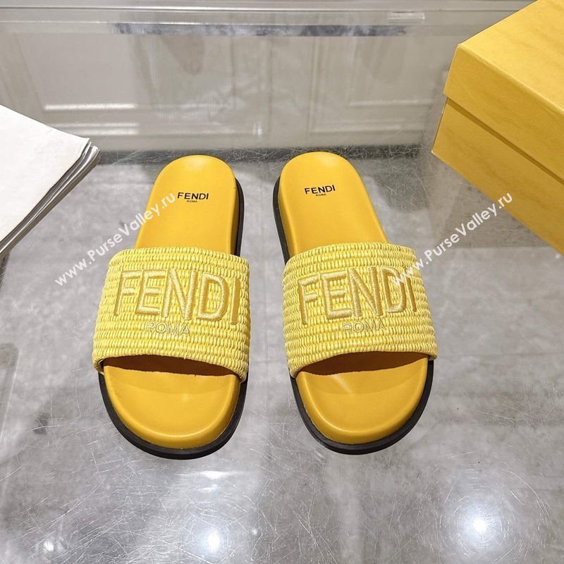 Fendi Flat Slides Sandal in Woven Straw-Like Yellow 2025 0605 (MD-250605069)