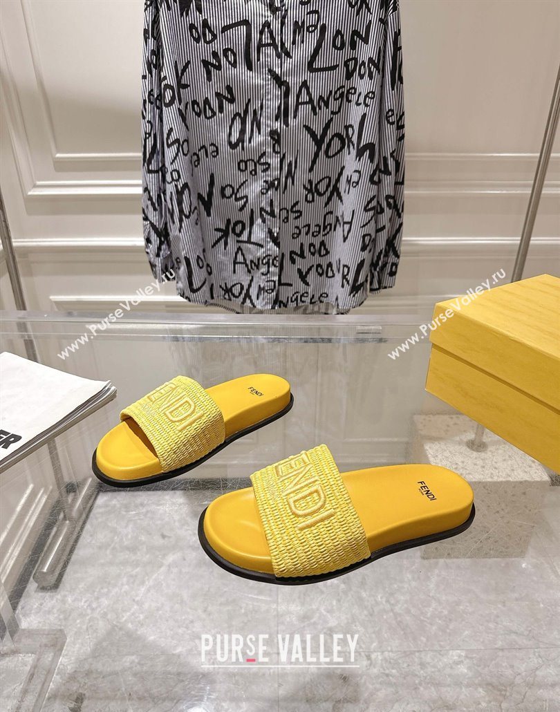 Fendi Flat Slides Sandal in Woven Straw-Like Yellow 2025 0605 (MD-250605069)