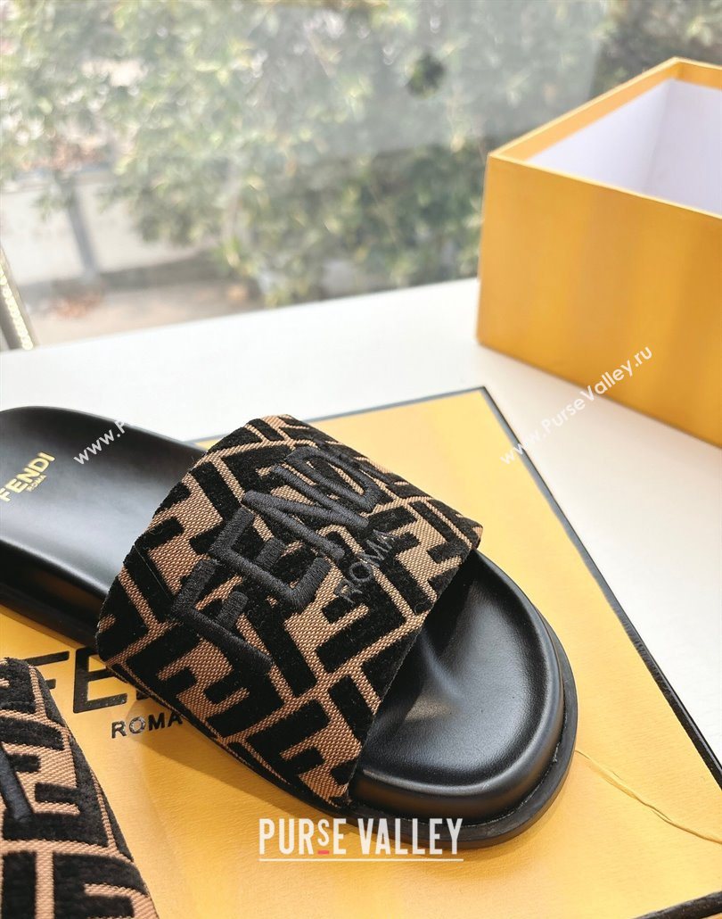 Fendi Flat Slides Sandal in FF Canvas Black 2025 0605 (HQG-250605058)