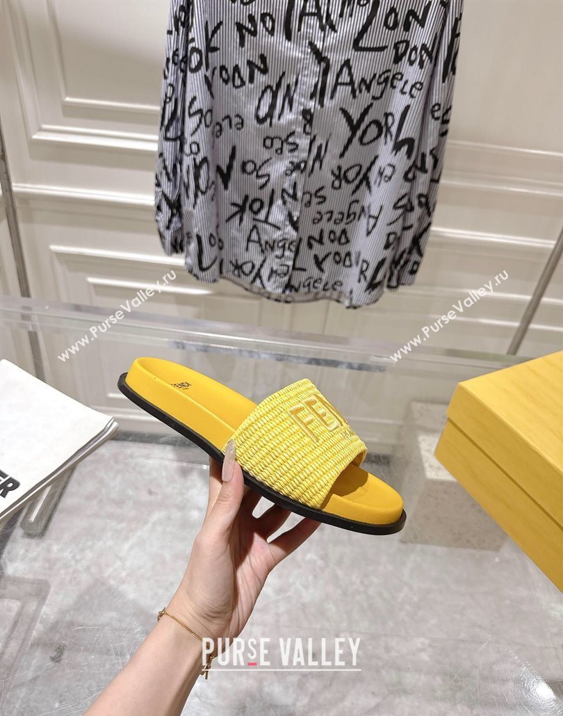 Fendi Flat Slides Sandal in Woven Straw-Like Yellow 2025 0605 (MD-250605069)