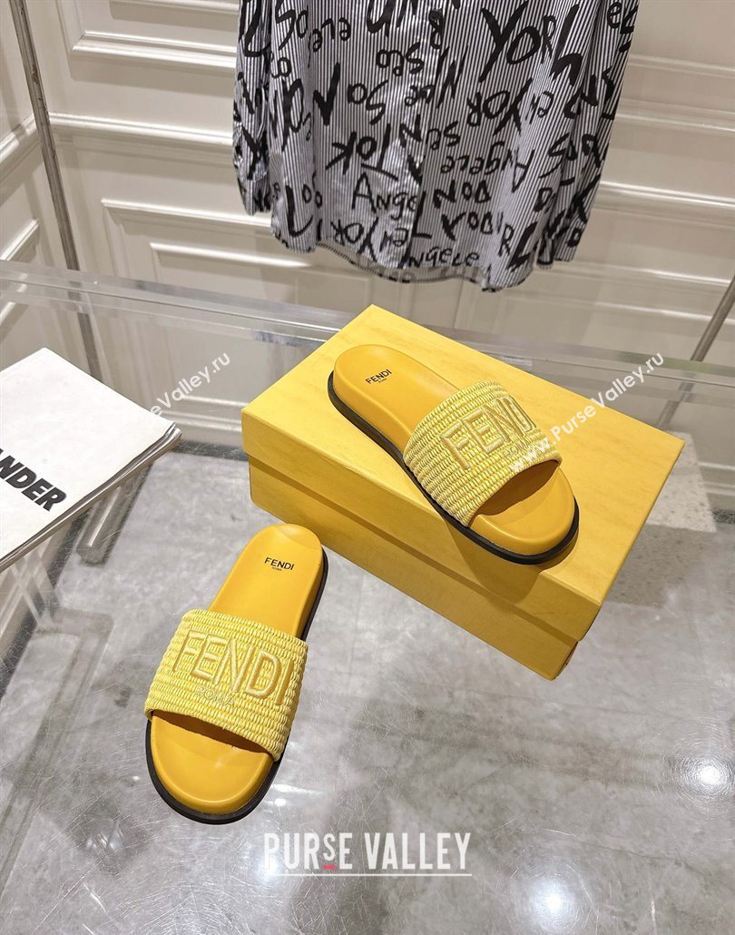 Fendi Flat Slides Sandal in Woven Straw-Like Yellow 2025 0605 (MD-250605069)