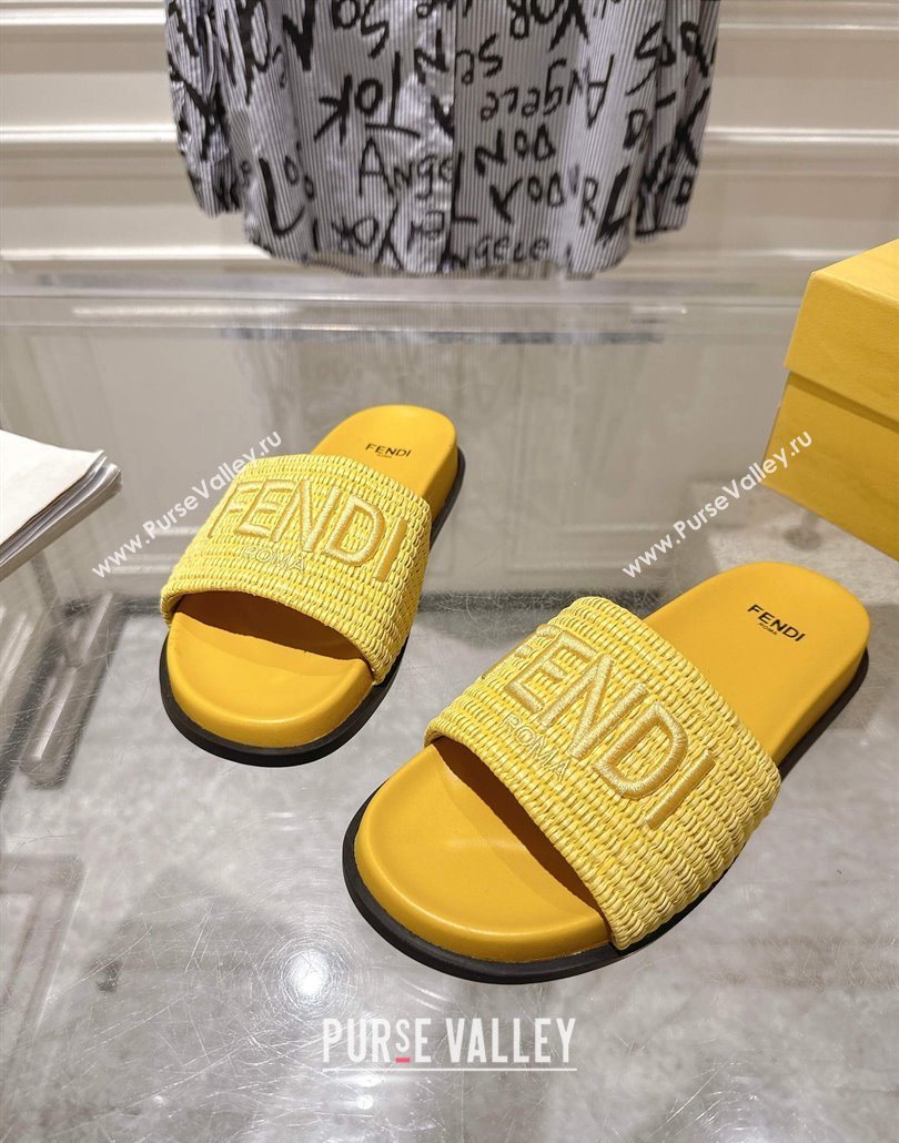 Fendi Flat Slides Sandal in Woven Straw-Like Yellow 2025 0605 (MD-250605069)