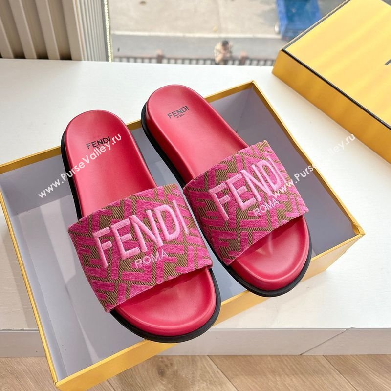Fendi Flat Slides Sandal in FF Canvas Pink 2025 0605 (HQG-250605059)