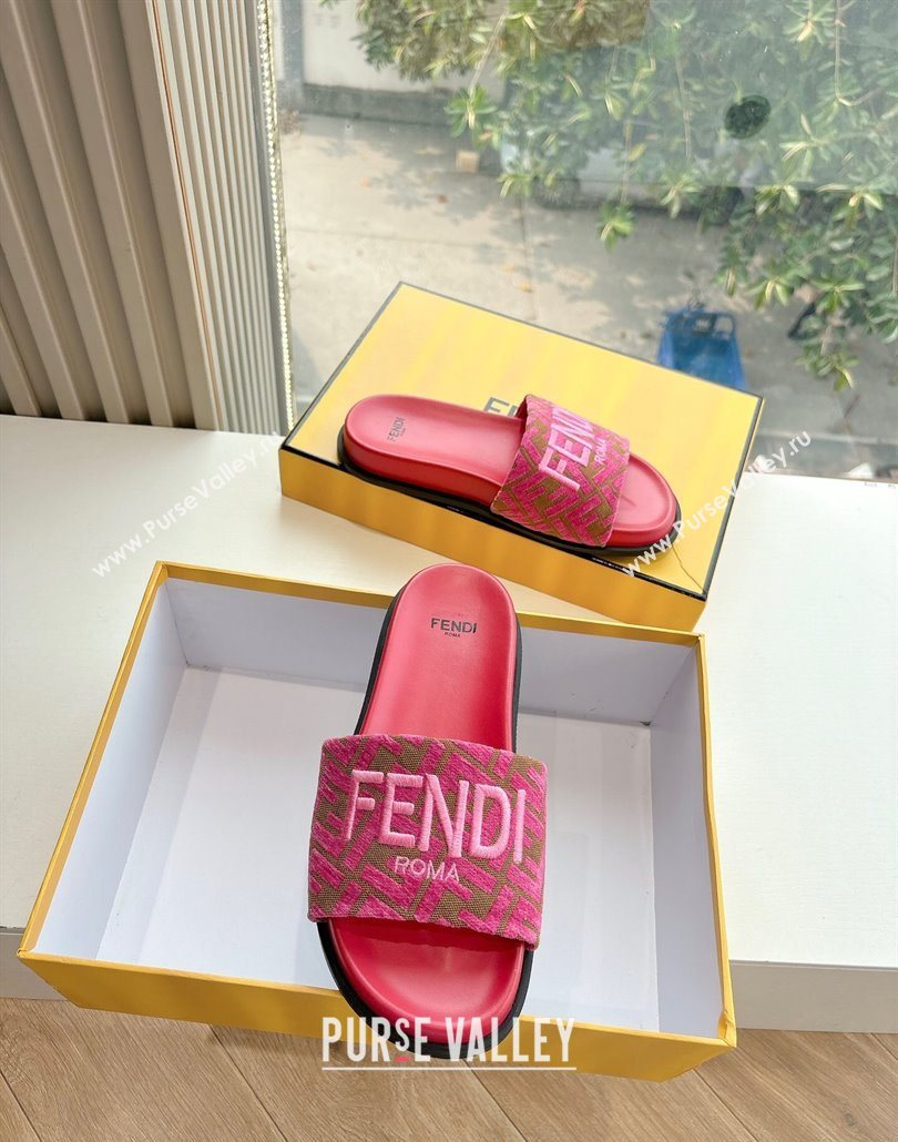 Fendi Flat Slides Sandal in FF Canvas Pink 2025 0605 (HQG-250605059)