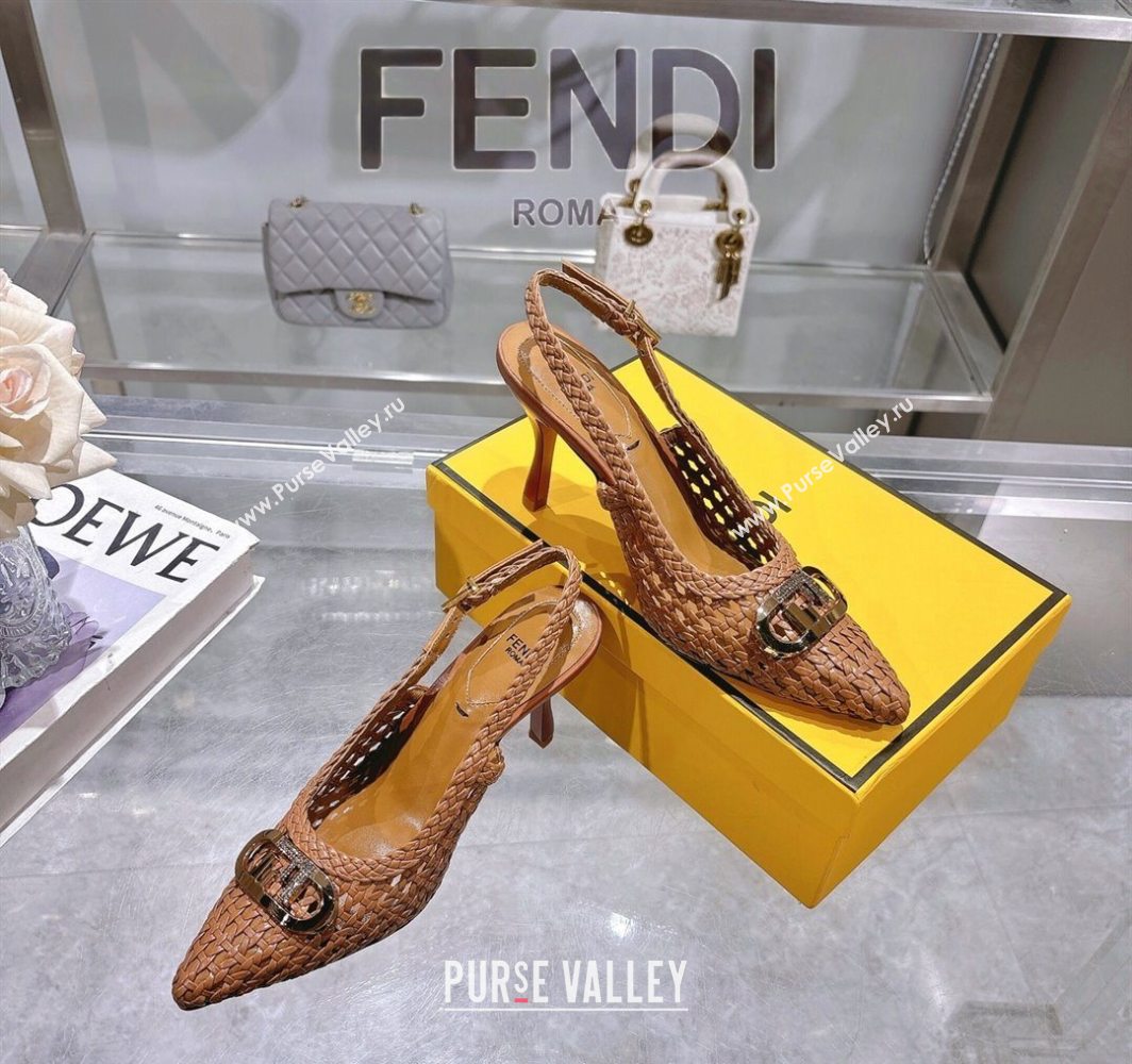 Fendi Slingback Pumps 8cm in Woven Nappa Leather Brown 2025 0605 (MD-250605074)